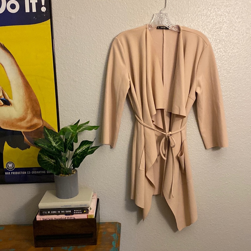 Shein Pink Waterfall Front Wrap Coat